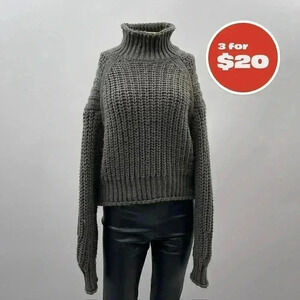 3/$20 Lot Sweater H&M Women's XS Chunky Knit Turtleneck Grey Oversized